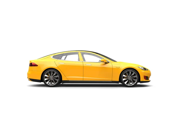 Voiture Sport Électrique Jaune Soleil Été Vue Latérale — Photo