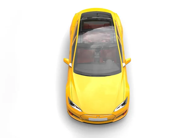 Summer Sun Yellow Electric Sports Car Top View — Stock Photo, Image