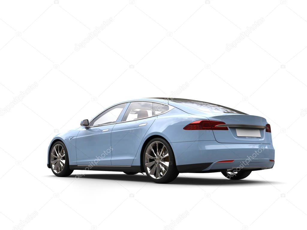 Pastel blue modern electric sports car - rear view