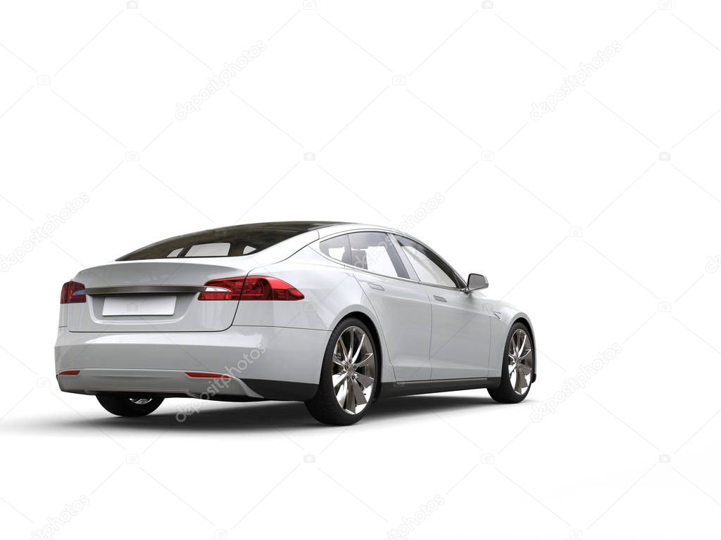 Cool white modern electric sports car - tail view