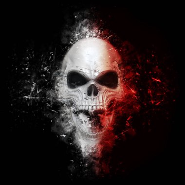 Kırmızı ve beyaz kızgın kafatası neo thrash tarzı