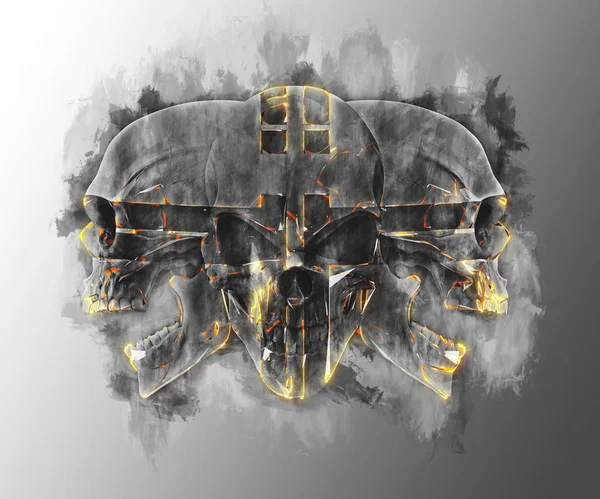 Trio Skulls Glowing Gold Edges — Stock Photo, Image