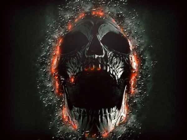 Karanlık taş duvardan çıkan kafatası çığlık