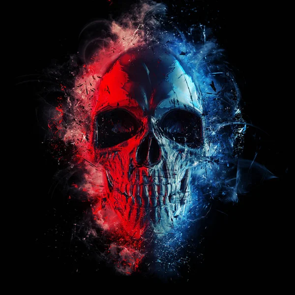 Red Blue Skull Thrash Style — Stock Photo, Image