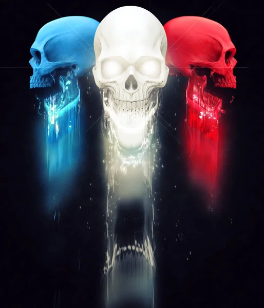 Red, white and blue skulls bleeding glow