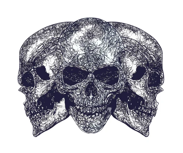 Highly Detailed Dark Ink Three Skulls — Stock Photo, Image