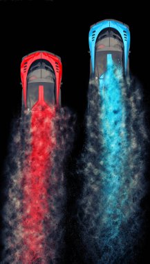 Kırmızı ve mavi spor supercars yarış - parçacık Fx