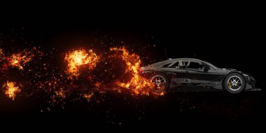 Siyah modern yarış araba - yangın yollar