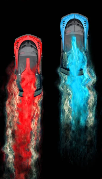 Kırmızı ve mavi spor supercars yarış - hızlı Fx rotaları