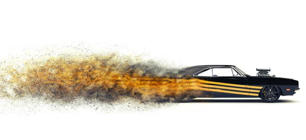 Крутой Черный Винтажный Мышечный Автомобиль Желтым Декором Журнал Рулем — стоковое фото