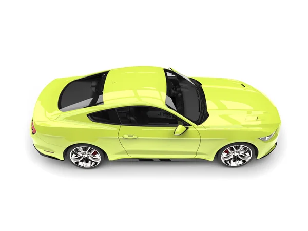 Lime green modern sports muscle car - top down view