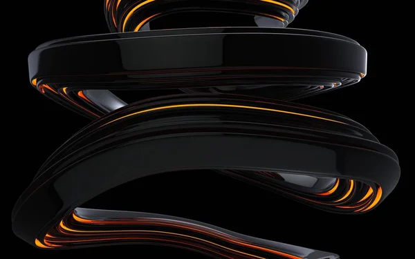 Black Abstract Wave Spiral Forms Orange Glow — Stock Photo, Image