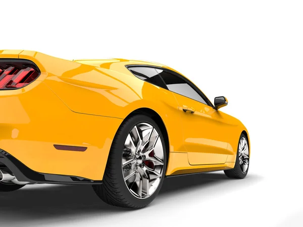 Carro Super Muscular Moderno Amarelo Visão Traseira Close Tiro — Fotografia de Stock