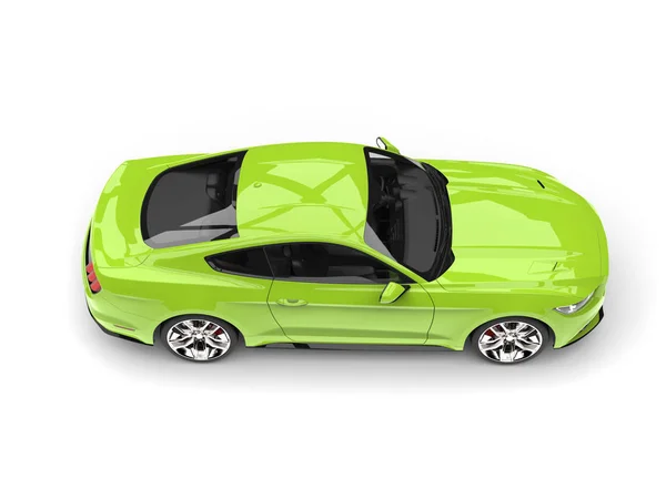 Screaming green modern super muscle car - top down side view