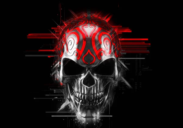 Black demon skull with red ornaments