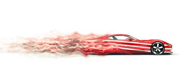 Röd Sportbil Med Vita Ränder Rök Spår Effekt — Stockfoto