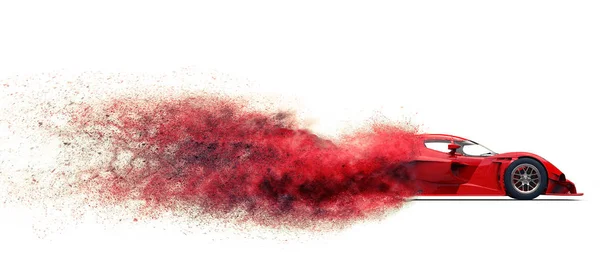 Red Race Supercar Disintegrating Red Dust — Stock Photo, Image