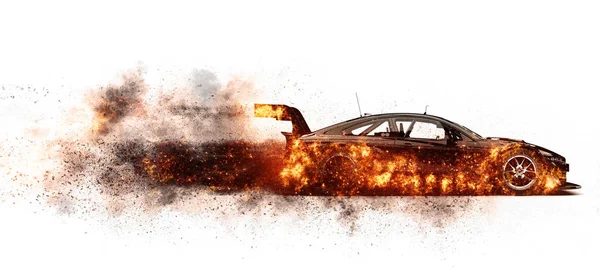 Black Race Sports Car Fire — Stock Photo, Image