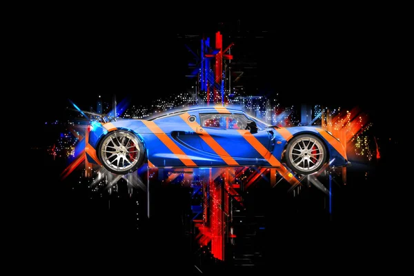 Dark Blue Sports Supercar Orange Stripes Abstract Illustration — Stock Photo, Image