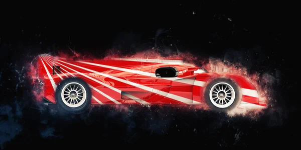 Roter Rennwagen Mit Weißen Streifen Abziehbilder Grunge Stil — Stockfoto