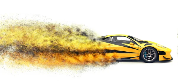Carro Super Rápido Amarelo Brilhante Efeito Explosão Partículas — Fotografia de Stock