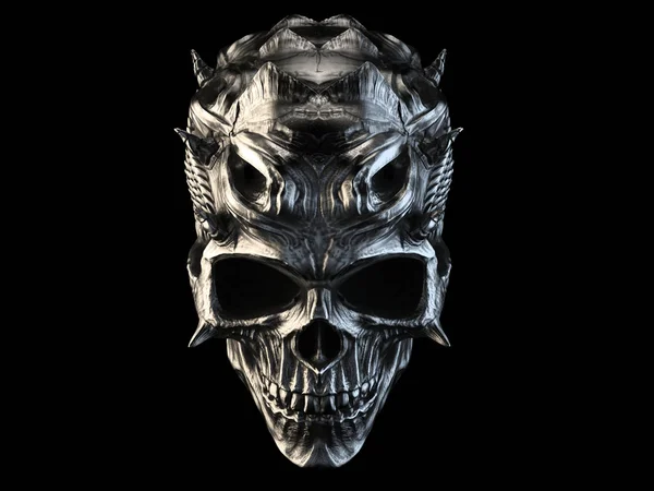Old Silver Demon Skull Horns Scales — Stock Photo, Image