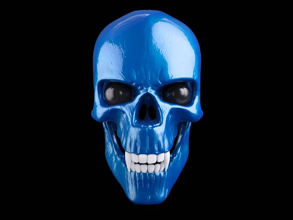 Metallic blue vampire skull with white teeth