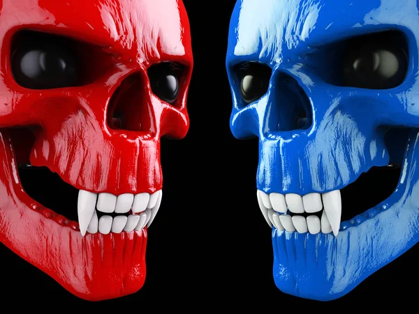 Red and blue vampire skulls - face to face