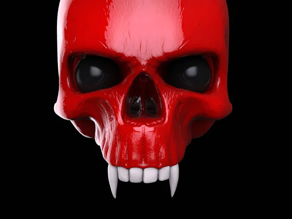 Crânio Vampiro Vermelho Carmesim Com Dentes Brancos — Fotografia de Stock