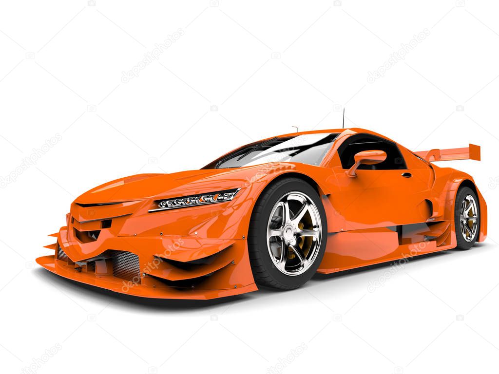 Modern orange race sports car - front closeup shot