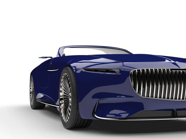 Deep dark blue modern convertible concept car - front view closeup cut shot