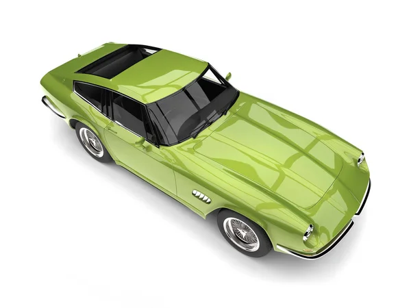 Metallic green vintage fast car - top down view