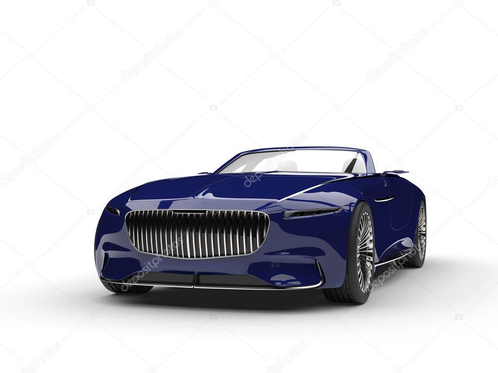 Deep dark blue modern convertible concept car - front view