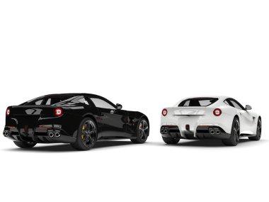 Siyah ve beyaz modern hızlı konsept otomobiller - arkadan görünüm