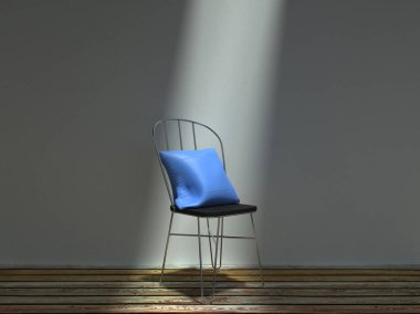 Mavi yastık ile ortak metal sandalye