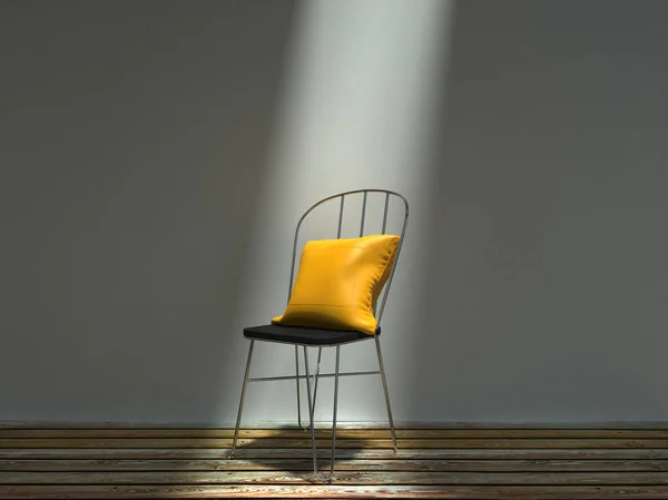 Cadeira Metal Comum Com Almofada Amarela — Fotografia de Stock