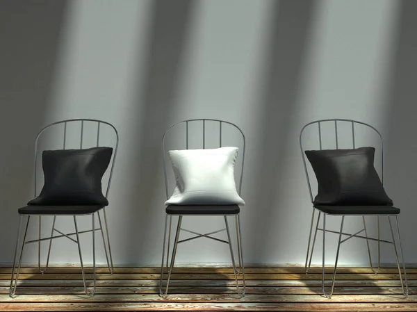 Travesseiros Preto Branco Iluminados Pelo Sol Cadeiras Metal — Fotografia de Stock
