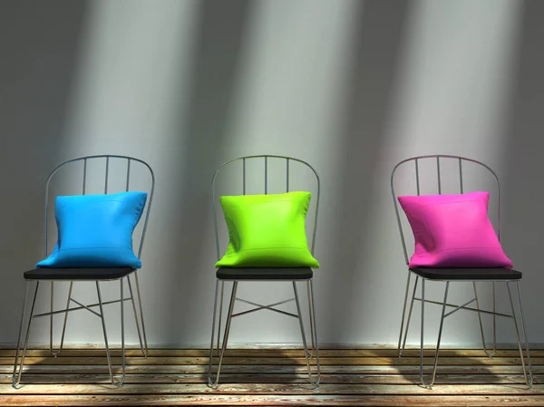 Azul Verde Rosa Almofadas Elegantes Descansando Cadeiras — Fotografia de Stock