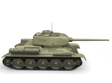 Eski zeytin yeşili askeri ağır tank - yan görünüm