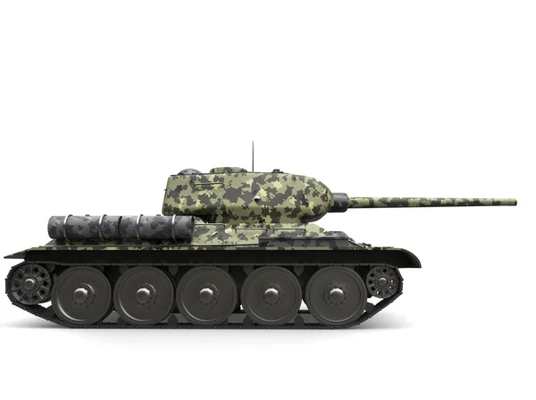 Forest Camo Old Military Tank Side View — Stock Photo, Image