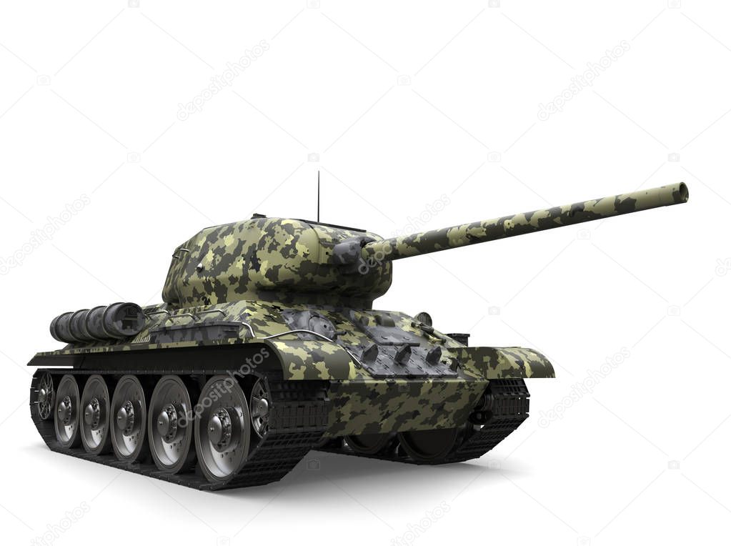 Forest camo old military tank