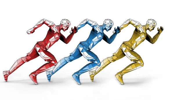 Κόκκινο Μπλε Και Κίτρινο Μικρό Αριθμό Πολυγώνων Τρέξιμο Άνδρες Vintage — Φωτογραφία Αρχείου