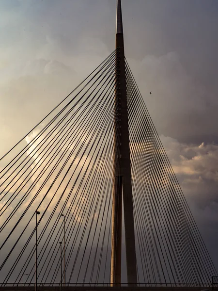 Big suspension bridge at sunset