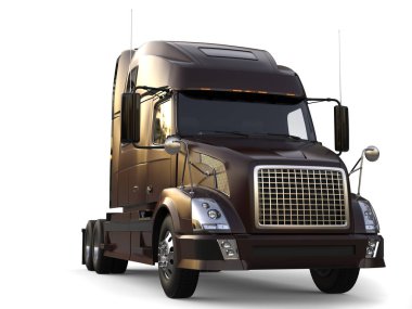 Metalik Koyu kahverengi modern büyük yarı römork kamyon - portre vurdu