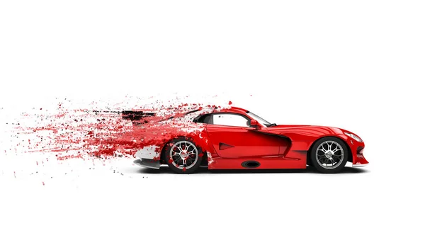 Super Carro Vermelho Pintar Trilhas Voadoras — Fotografia de Stock