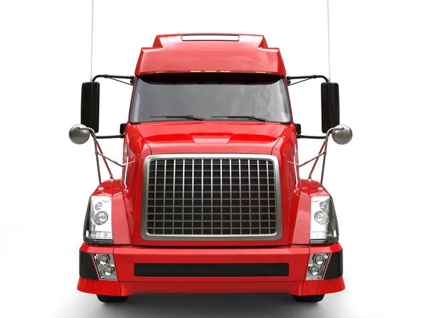 Big Red Modern Semi Trailer Truck Front View — Stock Photo, Image