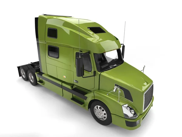 Caminhão Semi Reboque Moderno Verde Brilhante Vista Cima Para Baixo — Fotografia de Stock