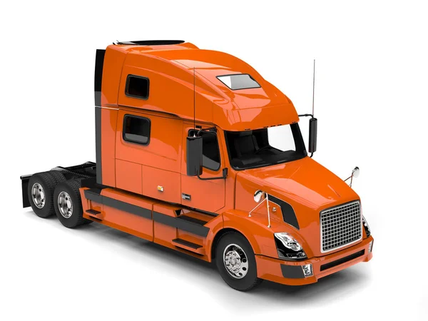 Ciepły Pomarańczowy Semi Nowoczesne Przyczepy Ciężarówki Góry Dół Widok — Zdjęcie stockowe