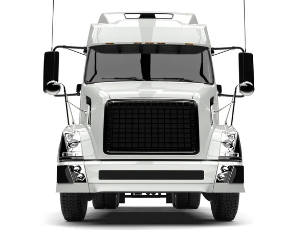 Basic White Modern Semi Trailer Truck Front View Closeup Shot — Stock Photo, Image