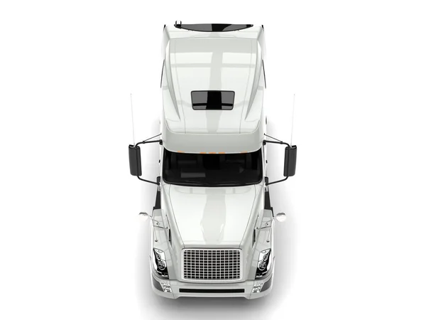 Basic White Modern Semi Trailer Truck Top Front View — Stok Foto